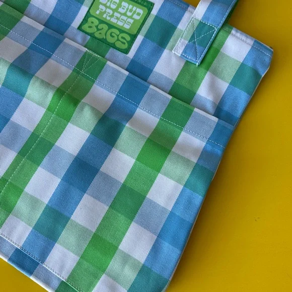 Big Bud Press Green and Blue Checkered Mini Zip Tote Bag NEW! - Picture 4 of 11